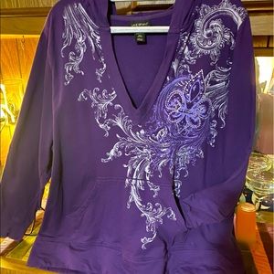 RHINESTONE FLUER DE LIS PULLOVER HOODIE LANE BRYANT 26-28
